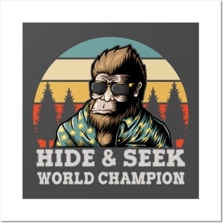 Hide and Seek World Champion Retro Vintage Bigfoot Silhouette Posters and Art